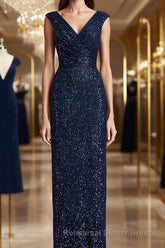 Sheath/Column V-neck Floor-Length Mother of the Bride Dresses With Ruffles